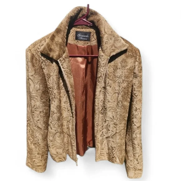 Womens Giancarlo Ferrari Vintage GOLD Jacket GYPSY Festival BOHO lined Zip - Picture 1 of 12